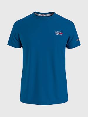 Koszulki Tommy Hilfiger Logo Organic Bawełniane Slim Fit Męskie Niebieskie | TH469CXM