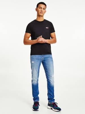 Koszulki Tommy Hilfiger Logo Organic Bawełniane Slim Fit Męskie Czarne | TH893SNX