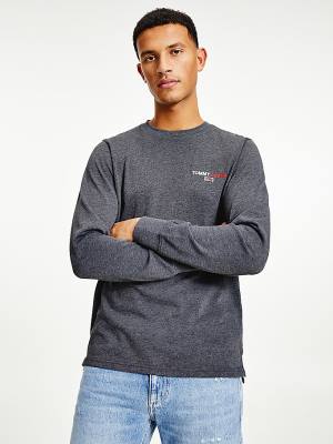 Koszulki Tommy Hilfiger Logo Recycled Long Sleeve Męskie Czarne | TH452TFG