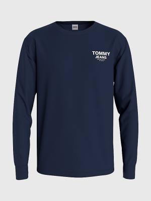 Koszulki Tommy Hilfiger Logo Tape Long Sleeve Męskie Niebieskie | TH084WGF