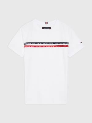 Koszulki Tommy Hilfiger Logo Tape Organic Bawełniane Chłopięce Białe | TH628YNI