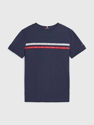 Koszulki Tommy Hilfiger Logo Tape Organic Bawełniane Chłopięce Niebieskie | TH894XYU