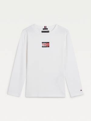 Koszulki Tommy Hilfiger Long Sleeve Organic Bawełniane Logo Chłopięce Białe | TH462YNT