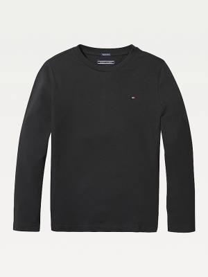 Koszulki Tommy Hilfiger Long-Sleeve Organic Bawełniane Dziewczynka Czarne | TH695FXM