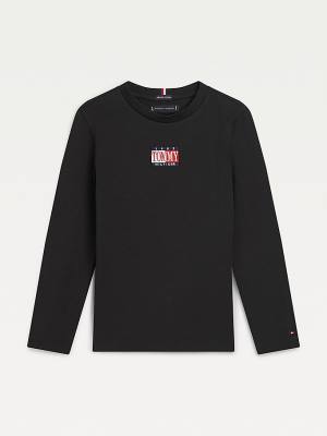 Koszulki Tommy Hilfiger Long Sleeve Organic Bawełniane Logo Chłopięce Czarne | TH931NCW