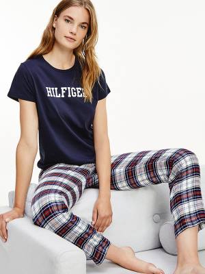 Koszulki Tommy Hilfiger Lounge Organic Bawełniane Damskie Niebieskie | TH867XQU