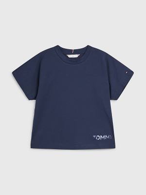 Koszulki Tommy Hilfiger Metallic Logo Organic Bawełniane Dziewczynka Niebieskie | TH953MDY