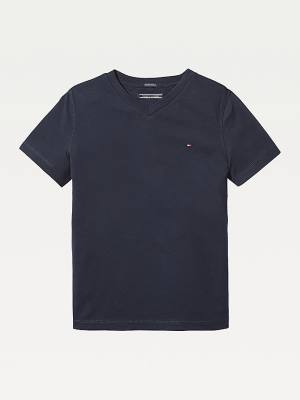 Koszulki Tommy Hilfiger Organic Bawełniane V-Neck Chłopięce Niebieskie | TH146BAO