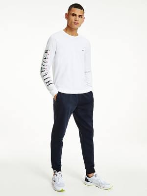 Koszulki Tommy Hilfiger Organic Bawełniane Long Sleeve Męskie Białe | TH206HDS