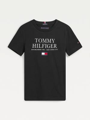 Koszulki Tommy Hilfiger Organic Bawełniane Logo Chłopięce Czarne | TH265LWX