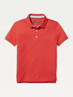 Koszulki Tommy Hilfiger Organic Bawełniane Polo Shirt Dziewczynka Czerwone | TH375BZU