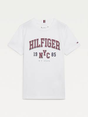 Koszulki Tommy Hilfiger Organic Bawełniane Varsity Print Chłopięce Białe | TH382ITK