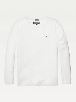 Koszulki Tommy Hilfiger Organic Bawełniane Long Sleeve Top Dziewczynka Białe | TH384ZSX