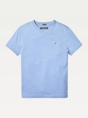 Koszulki Tommy Hilfiger Organic Bawełniane V-Neck Chłopięce Niebieskie | TH387GBC