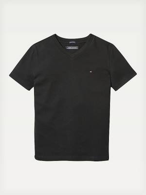 Koszulki Tommy Hilfiger Organic Bawełniane V-Neck Chłopięce Czarne | TH479HYP