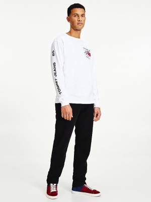 Koszulki Tommy Hilfiger Organic Bawełniane Long Sleeve Męskie Białe | TH531ONX