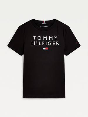 Koszulki Tommy Hilfiger Organic Bawełniane Logo Chłopięce Czarne | TH583WJI