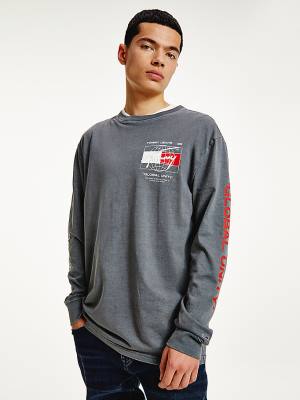 Koszulki Tommy Hilfiger Organic Bawełniane Long Sleeve Męskie Szare | TH617XUY