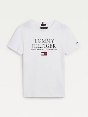 Koszulki Tommy Hilfiger Organic Bawełniane Logo Chłopięce Białe | TH701MRL