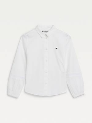 Koszulki Tommy Hilfiger Organic Bawełniane Poplin Shirt Dziewczynka Białe | TH710OPC