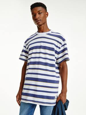 Koszulki Tommy Hilfiger Organic Bawełniane Double Collar Stripe Męskie Szare | TH720YVZ