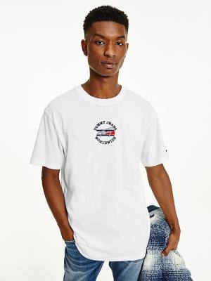 Koszulki Tommy Hilfiger Organic Bawełniane Logo Męskie Białe | TH759CHZ