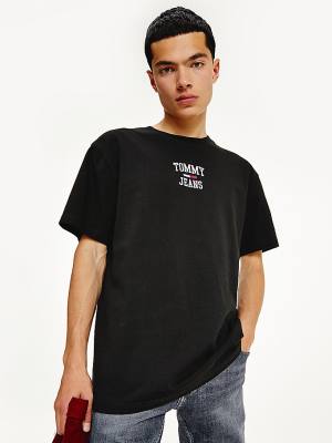 Koszulki Tommy Hilfiger Organic Bawełniane Jersey Logo Męskie Czarne | TH835ZUM