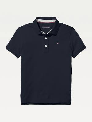 Koszulki Tommy Hilfiger Organic Bawełniane Polo Shirt Dziewczynka Niebieskie | TH954ZUB