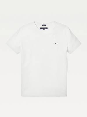 Koszulki Tommy Hilfiger Organic Bawełniane V-Neck Dziewczynka Białe | TH983ORJ