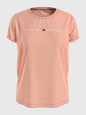 Koszulki Tommy Hilfiger Original Logo Turn-Back Cuff Damskie Różowe | TH450JNA