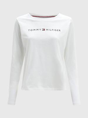 Koszulki Tommy Hilfiger Original Long Sleeve Logo Damskie Białe | TH375FUM