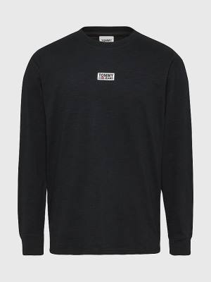 Koszulki Tommy Hilfiger Plus Logo Long Sleeve Męskie Czarne | TH925DNJ