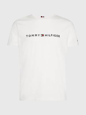 Koszulki Tommy Hilfiger Plus Organic Bawełniane Logo Męskie Białe | TH469QLH