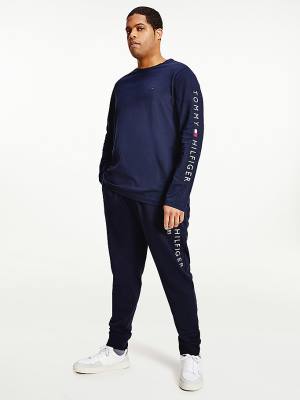 Koszulki Tommy Hilfiger Plus Organic Jersey Logo Long Sleeve Męskie Niebieskie | TH650MQI