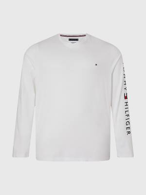 Koszulki Tommy Hilfiger Plus Organic Jersey Logo Long Sleeve Męskie Białe | TH782AVI