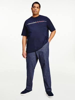 Koszulki Tommy Hilfiger Plus Signature Split Logo Męskie Niebieskie | TH234JCA