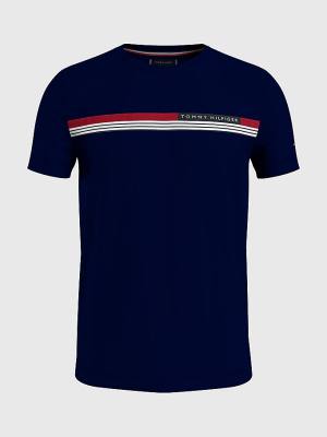 Koszulki Tommy Hilfiger Plus Signature Tape Męskie Niebieskie | TH604VFR