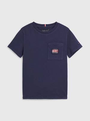 Koszulki Tommy Hilfiger Pocket Logo Embroidery Chłopięce Niebieskie | TH701NWV