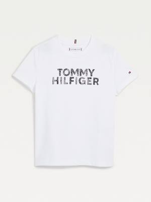 Koszulki Tommy Hilfiger Reptile Print Logo Recycled Dziewczynka Białe | TH146OIB