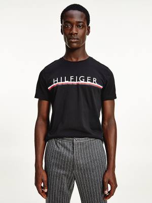 Koszulki Tommy Hilfiger Signature Detail Organic Bawełniane Męskie Czarne | TH285LFY