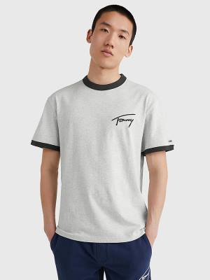 Koszulki Tommy Hilfiger Signature Ringer Tee Męskie Szare | TH024TKN