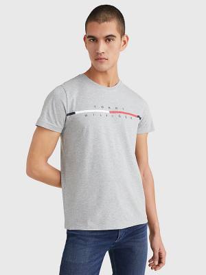 Koszulki Tommy Hilfiger Signature Split Logo Męskie Szare | TH813DQC