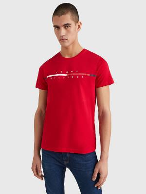 Koszulki Tommy Hilfiger Signature Split Logo Męskie Czerwone | TH896WOB