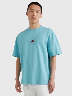 Koszulki Tommy Hilfiger Skate Fit Logo Męskie Niebieskie | TH602DOE