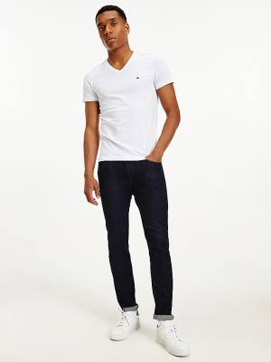 Koszulki Tommy Hilfiger Slim Fit Bawełniane Męskie Białe | TH501PKA