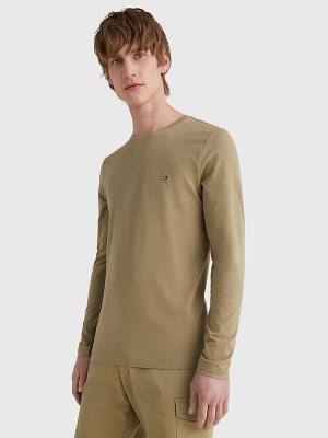 Koszulki Tommy Hilfiger Slim Fit Long Sleeve Męskie Brązowe | TH516RWF