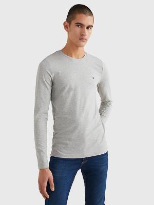 Koszulki Tommy Hilfiger Slim Fit Long Sleeve Męskie Szare | TH546RNW