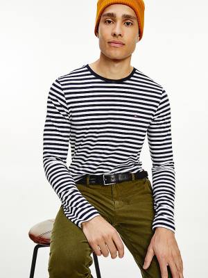 Koszulki Tommy Hilfiger Slim Fit Long Sleeve Męskie Niebieskie | TH725KQD