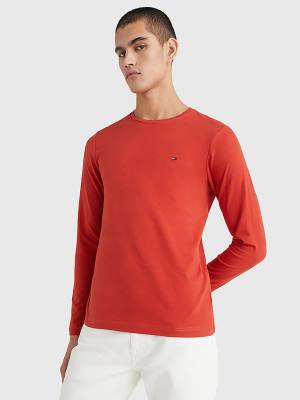 Koszulki Tommy Hilfiger Slim Fit Long Sleeve Męskie Czerwone | TH726PAC