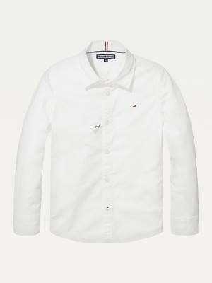 Koszulki Tommy Hilfiger Slim Fit Stretch Shirt Dziewczynka Białe | TH905LJX